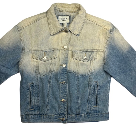 Forever 21 Los Angeles size small blue ombré oversized denim faded jean jacket - Picture 8 of 11